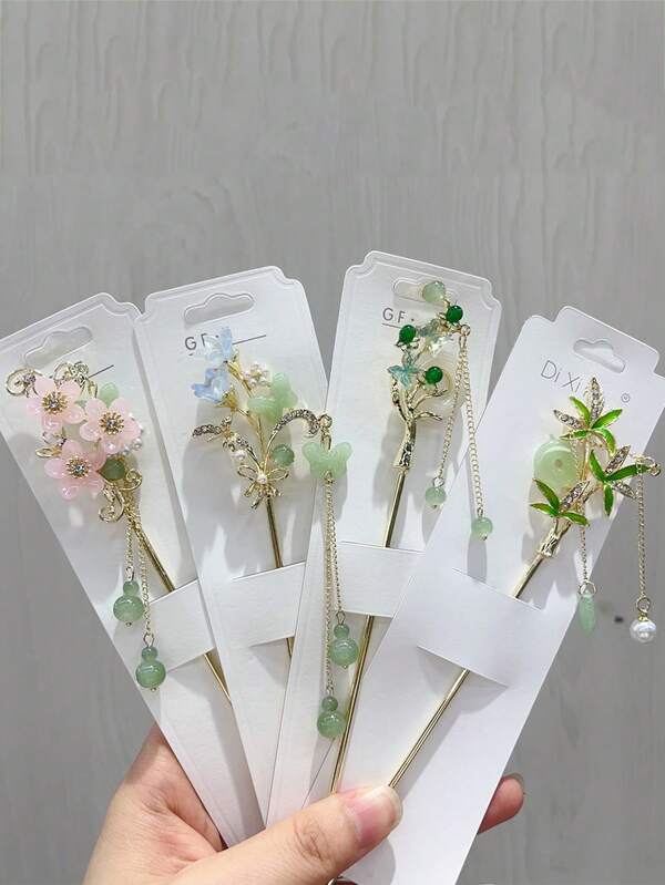 1Pc Fairy Flower Tassel Hairpin Women's Handmade Drip Oil Flower Hair Stick Jewelry Metal Hair Accessories Women's Hairpin, Ancient Style Flower Tassel Hairpin Women's New Chinese Hanfu Hairpin High End Versatile Cheongsam Step Shake Plate Hairpin Head Accessories Women's Hair Accessories, Best Gift For Friends, Brides, Bridesmaids, Teachers, Bun Extension, Pins For Hair