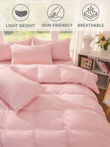2/3pcs Solid Pink Duvet Cover Set, Soft & Breathable, Skin-Friendly, Minimalist Style, Anti-Pilling, Home Textile, Suitable For Twin, Full, Queen, King Size Beds, All Seasons, Fashionable & Cute, Bedroom/Dorm Decor, Machine Washable, Autumn Decor, Oeko-Tex Certified
