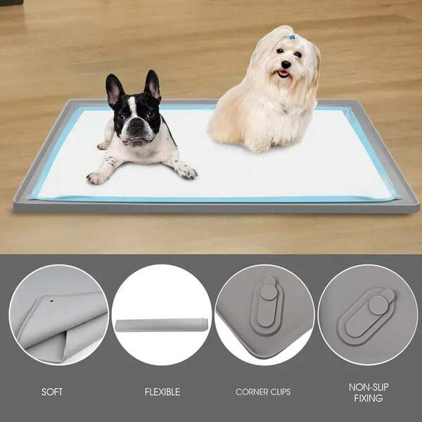 Bandeja para tapete higiênico para animais de estimação, adequada para filhotes e cães de pequeno/médio porte, almofadas para treinamento de penico, bandeja para tapete higiênico, fácil de limpar, protege o chão da casa, suprimentos para animais de estimação