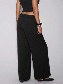 TypaGal High-Waisted Belted Wide Leg Pants, Perfect For Leisure,Ladies Spring/Fall Casual Button,Pocket,Zipper Natural Straight Leg,Wide Leg Long Black Loose Women Pants,Casual Daily Wear Fall Autumn Winter Casual Sporty Chic Modern Going Out Elegant Basic
