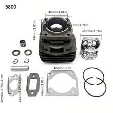 Un conjunto de cajas de plástico empaquetadas individualmente, cilindro de motor de metal negro, piezas de desgaste de herramientas de jardín, repuestos, cortadora de césped, motosierra, sierra eléctrica, sierra de mano, cilindro de máquina 58CC/52CC, cilindro universal duradero.