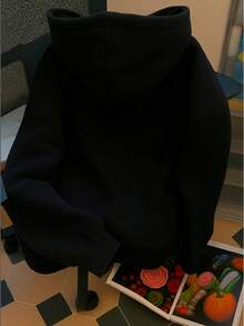 Sudadera con capucha gruesa para mujer Unitalla  con estampado , de estilo casual y sencillo, adecuada para otoño/invierno - Negro - Ver 2