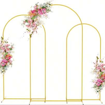 TAIMASI 3 Set Metal Arch Backdrop Stand, Golden Wedding Arch Stand Set Of 3(7.2Ft+6.6Ft +6Ft),  Stable Wedding Arch Frame For Wedding Birthday Party Shower Ceremony Graduation Decoration Helloween Christmas  | Durable Metal Stand, Wedding Decorations Supplies
