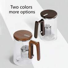 1 pieza Tetera de vidrio borosilicato de 650ml con filtro, taza de café con hielo para oficina y viaje, taza para infusión de té, resistente al calor y fácil de limpiar - Color de veta de madera marrón - Ver 4