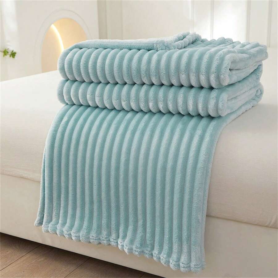 1pc Warm Flannel Striped Fleece Blanket, Air Conditioning Blanket, Casual Office Nap Blanket, Sofa Blanket, Halloween Faux Fur Blanket, Shawl Blanket, Suitable For Christmas, Thanksgiving