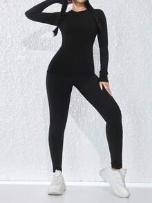 Women's 2 Pieces Autumn And Winter Cycling Sportswear Suit With Round Neck And Long Sleeves, Tight Pants Suit, Women's Leggings, Hip-Lifting Tights, Fitness Suit, Daily Wear