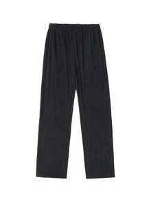 Plus Size Men Corduroy Loose Straight Leg Pants, Solid Color Casual Street Style Trousers For Spring & Autumn, For Winter - Black - View 2