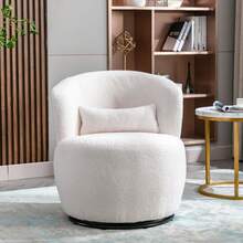 White Plush Swivel Chair With Lumbar Cushion - 100kg Load Capacity With Swivel Metal Base - White - View 7