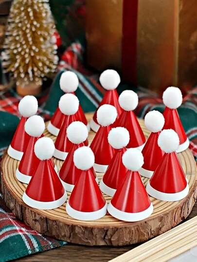 15pcs Santa Hats, Christmas Party Cake Toppers, - Perfect For Cupcakes, Dessert Tables And Holiday Celebrations, Bridal Showers, Christmas Themed Parties