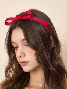 1件装女士丝带蝴蝶结发箍，复古时尚发饰，适合各种场合，发带，发箍，女士发箍，秋季穿搭头饰，家居美发配饰 - 紅色 - 查看 4