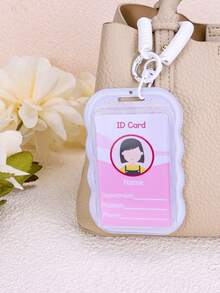 1pc Cute ID Card Holder With Spring Key Chain Creative Portable Badge Holder For School Student Office Worker Purple Butterfly Green Love Guka Keychain Bus Card Student Card Set License Holder Card Women