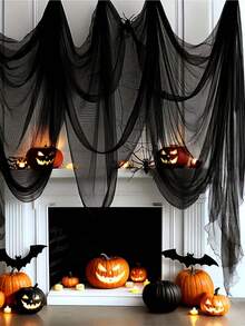 1 szt./3 szt. Czarny 30*72 cale (72*183 cm) Dekoracja na imprezę Halloween Nawiedzony dom Gaza DIY Dekoracyjna tkanina Nadaje się do produkcji dekoracji w atmosferze Halloween, idealna do drzwi, podwórka, drzewa, okna