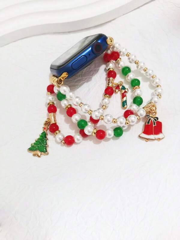 1 pezzo Decorazione pendente per albero di Natale realizzata a mano con perline, compatibile con cinturini per Apple Watch 38/40/41/42/44/45/46/49mm, adatto per Apple Ultra Series 1-10 & SE, cinturino di ricambio