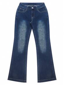 Women's Stretch Blue Low-Rise Flared Jeans, Y2K Fashion Vintage Casual, 2026 Spring And Summer, New Year And Valentine. - Dark - View 8