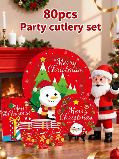 80/68 Stücke Set, Einweg-Geschirr, Weihnachtsmann-Themen Einweg-Papier Tablett, Kuchentablett, Party-Tablett, Geburtstags-Tablett, Material geeignet für verschiedene Feste wie Geburtstagsfeiern, Zusammenkünfte, Picknicks, Camping, Grillfeste, Strandpartys, Hochzeiten Outdoor, Hochzeitsfeiern usw.