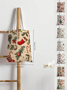 1 Stück Weihnachtsstrumpf Muster Tragetasche, große Kapazität Schultertasche, Damen Lässig Handtasche, Segeltuch Tragetasche geeignet für Arbeit, Schule, Einkaufen