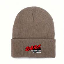 ABULUN DARE Print -Drug Message Beanie Hat - Thickened Acrylic Knit Unisex Winter Cap With Cuff, Bold Red Lettering & "Keep Off " Slogan, Soft Warm Beanie For Men & Women (Black/White/Brown/Navy/Orange) - 黑色 - 查看 7