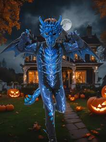 Dragon Costume For Kids Boys Girls With Mask Wings And Tail Red Or Blue Lightning Fire Dragon Jumpsuit Halloween Cosplay Outfit Mythical Creature Dress Up For Trick Or Treat Party - Blue - View 8