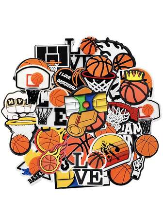 50件篮球混装系列，篮球配件，篮球主题卡通设计鞋饰。适合DIY装饰。无论是用于鞋子、包包、手链，还是作为派对礼物或节日装饰，都能展现您独特的魅力。