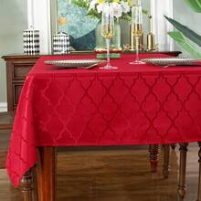 Mantel de poliéster con patrón de flores, a prueba de derrames, polvo y resistente a las arrugas, para decoración de mesa de cocina, comedor (rectangular/oblongo, 152.4 x 259.08 cm (8-10 asientos), - Rojo navideño - Ver 10