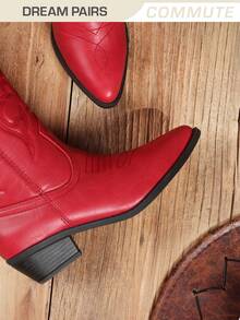 Women's Cowgirl Cowboy Western Boots Embroidery Fashionable Chunky Pull On For Festival Music Concert Mid Calf  Red Boots - 紅色 - 查看 8