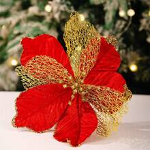 Flores de Nochebuena de lujo, flores artificiales decorativas con tallos para decoración del hogar - Rojo - Ver 1
