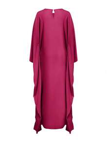 Unadoll Women's Pure Color Loose Waist Bat Sleeve Beach Vacation Graduation Season Colored Ding Robe Dress