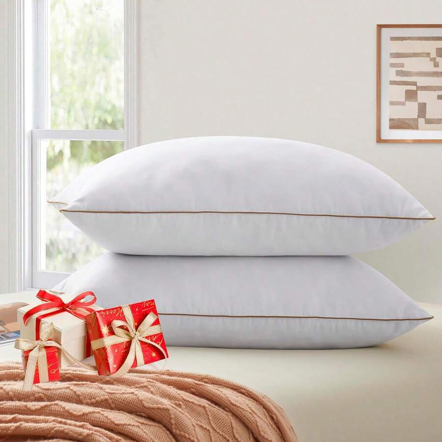 Standard Pillows For Sleeping - Bed Pillows Set Of 4 - Luxury Hotel Quality Down Alternative Pillows For Back And Side Sleeper, Soft And Supportive Gusseted Pillow, 20x26 - 黑與白 - 查看 1