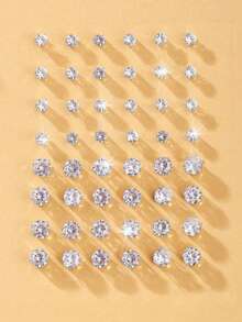 24入組女性首飾類爪圓形鑽石白色方晶鋯石耳環耳朵耳釘 - 白色 - 查看 10