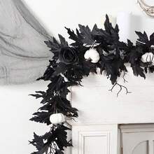 Halloween Garlands Spooky Black Rose Maple Leaf Garlands Photo Booth Props For Mantel Decorations