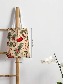 1 Stück Weihnachtsstrumpf Muster Tragetasche, große Kapazität Schultertasche, Damen Lässig Handtasche, Segeltuch Tragetasche geeignet für Arbeit, Schule, Einkaufen