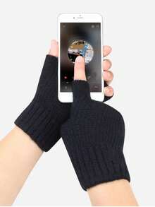 1pair Women's Autumn And Winter Dew Finger Thick Touch Screen Knitted Gloves, Outdoor Cycling Warm And Cold Winter Gloves