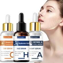 Xioimy 三件套：维生素C + 视黄醇 + 透明质酸精华三件套，蕴含胶原蛋白、芦荟和烟酰胺。提亮肤色，紧致肌肤，深层补水，均匀肤色。温和无油配方，适合所有肤质，男女通用。 - 無色 - 查看 1