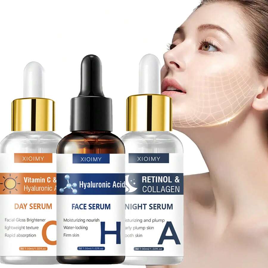 Xioimy 三件套:维生素C + 视黄醇 + 透明质酸精华三件套,蕴含胶原蛋白、芦荟和烟酰胺。提亮肤色,紧致肌肤,深层补水,均匀肤色。温和无油配方,适合所有肤质,男女通用。 - 無色 - 查看 1