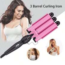 三件套卷发棒，直径 22 毫米（0.86 英寸），专业卷发棒直径 25 毫米（1 英寸），快速加热便携式卷发器，打造波浪卷发，即时加热，可调节卷发棒，轻松在家造型。令秀发更健康、自然、亮泽。三管电动卷发棒，美式螺旋卷发棒，蓬松波浪卷发棒（粉色和金色）