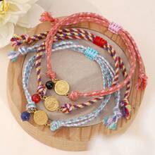 1 buc brățară cu pandantiv retro boem cu Fecioară Maria, brățară cu mărgele de cupru, frânghie reglabilă cu nod peruvian roșu țesut, brățară pentru cupluri, brățară pentru cel mai bun prieten, cadou religios, cadou norocos, cadou de familie, cadou pentru prieten, cadou de ziua de naștere, cadou pentru cupluri, cadou de Crăciun