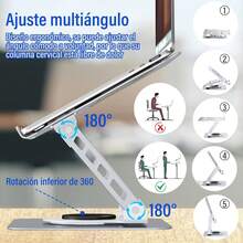 GALASALA Soporte para Laptop Acero Carbono, Base para Laptop Portátil Plegable Antideslizante y Estable, Base Enfriadora para Laptop Stand con báse Giratoria de 360 °   y Altura Ajustable, PC/Tabletas - Plata - Ver 11