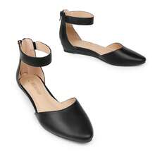 Women Flats Ankle Strap Pointed Toe 1-Inch Low Wedge Heel Flats Fashion Classic Dress Shoes For Wedding Daily Commute - ĐEN/PU - Xem 5