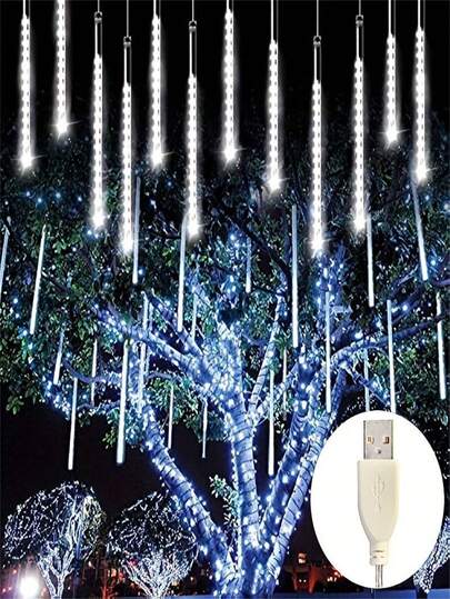 1 件 LED 流星雨灯，8 管 USB 供电灯串，适用于户外花园、圣诞树、感恩节、万圣节、婚礼、庭院派对节日装饰