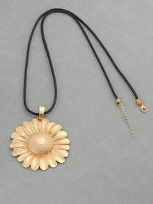 1 PC Fashionable Sunflower Patterned Boho Matte Gold Color Pendant On Long Adjustable Wax Cord Chain Necklace Suitable For Ladies Daily Wear, Couple Jewellery Chic Gift