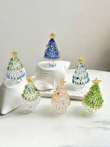 1pc Colorful Mini Crystal Christmas Tree Crafts Decoration,For Christmas Miniature Scene Decor,Mini Tabletop Decor,Car Center Console Decoration,Christmas Home Decor,Parties Atmophere Decor,Festival Christmas/Thanksgiving/New Year Gift,Christmas Stocking Fillers,Office Desk Decor,Pink Christmas Decorations,Christmas Table Decoration,Stocking Fillers