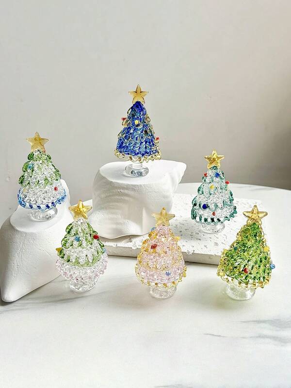 1pc Colorful Mini Crystal Christmas Tree Crafts Decoration,For Christmas Miniature Scene Decor,Mini Tabletop Decor,Car Center Console Decoration,Christmas Home Decor,Parties Atmophere Decor,Festival Christmas/Thanksgiving/New Year Gift,Christmas Stocking Fillers,Office Desk Decor,Pink Christmas Decorations,Christmas Table Decoration,Stocking Fillers