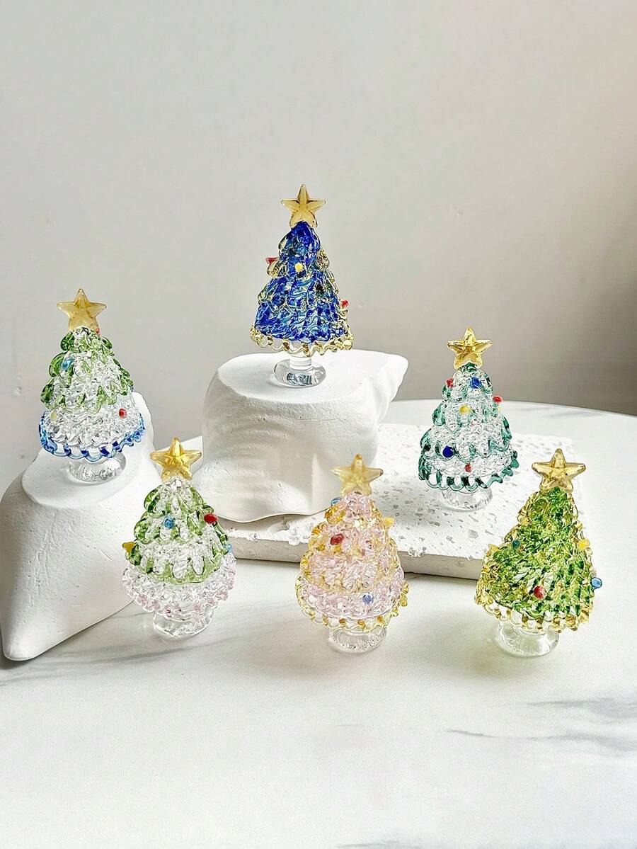 1pc Colorful Mini Crystal Christmas Tree Crafts Decoration,For Christmas Miniature Scene Decor,Mini Tabletop Decor,Car Center Console Decoration,Christmas Home Decor,Parties Atmophere Decor,Festival Christmas/Thanksgiving/New Year Gift,Christmas Stocking Fillers,Office Desk Decor,Pink Christmas Decorations,Christmas Table Decoration,Stocking Fillers