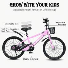 Kids Bike For Boys And Girls Ages 3-12, 14 16 20 Inch Bicycle With Training Wheels/Kickstand , Easy To Assemble, Ride, Vibrant Colors, For Sports Bicycle For Kids, Easy Assembly, Multiple Color Option - 粉色 - 查看 6