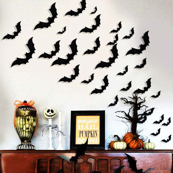 96 piezas Pegatinas de murciélagos 3D para Halloween, pegatinas de arañas negras estáticas para pared, ventana, vidrio, puerta, decoración de fiesta, mejor regalo para cumpleaños, decoración del hogar, adecuado para pegatinas de pared DIY, baño, bar, oficina, Halloween interior, suministros de fiesta reutilizables, decoración del hogar, dormitorio, estética de terror