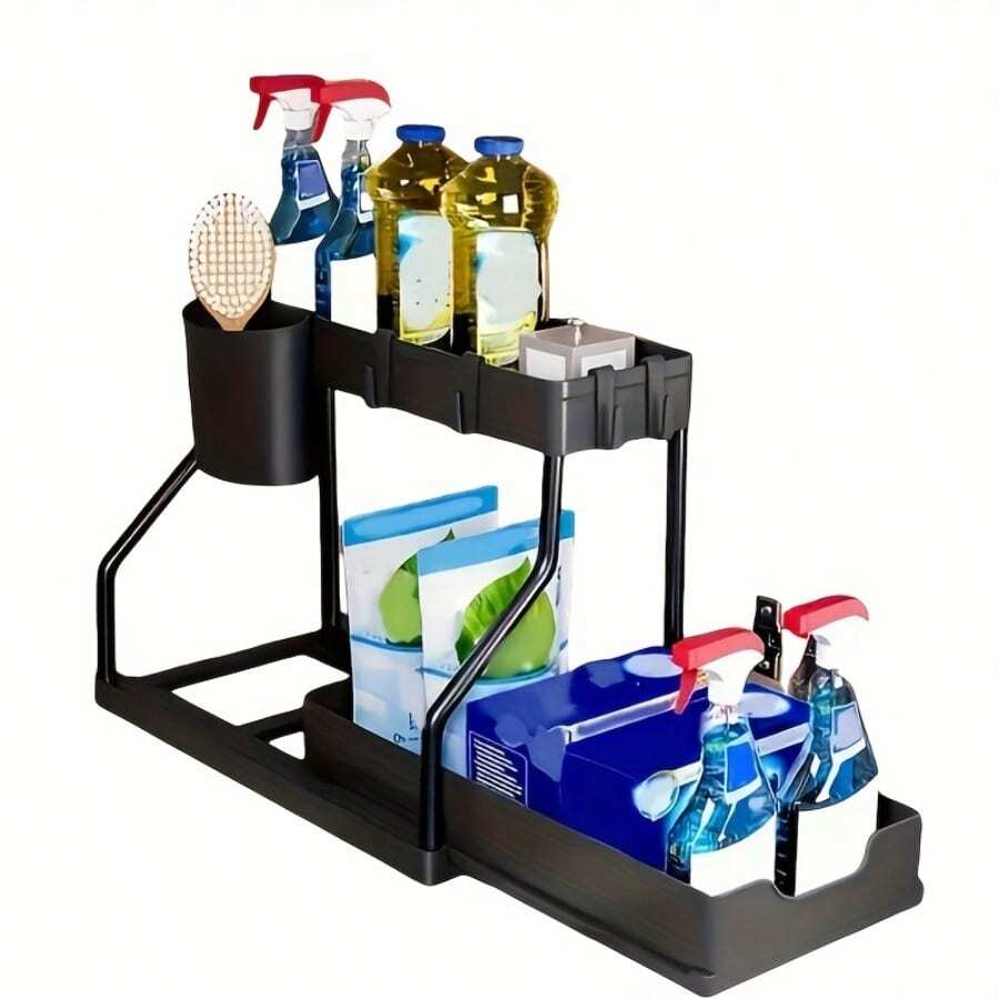 1/2pcs Space-Saving Double-Layer Pull-Out Storage Organizer With Durable Plastic Drawers - Large Capacity Under-Sink Shelf, Suitable For Kitchen, Bathroom & Laundry Room, Expandable Design, Easy To Clean, Bathroom Storage And Utility Rack – 5 Combinations, Utility Racks, Under Sink Organizer And Storage/Pull Out, Under Bench Drawer, Utensil Holder For Kitchen Counter, Bathroom Organizer And Storage, Kitchen Storage Rack, Kitchen Accessories, Storage Shelf, Kitchen Shelf - 1PC Đen - Xem 1