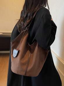 New Fashion Solid Color Large Capacity Tote Bag For Women, Casual Stylish Bucket Bag For Work Commute, Shoulder & Crossbody Bag