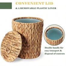 2 Gallon Wicker Trash Can With Lid Bathroom Garbage Can With Removable Liner Bucket Boho Hand Woven Water Hyacinth Wicker Waste Basket For Bedroom Living Room Home Office - Natural - View 3