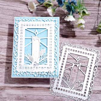 Scrapbook Cutting Mold, 1 Piece Christmas Candle Background Board Gray Metal Die-Cutting Mold, Suitable For Scrapbook Decoration, DIY Scrapbook Paper Crafts, Embossing Crafts, Handicrafts And Card Making, Greeting Card Making Metal Die-Cutting Mold.