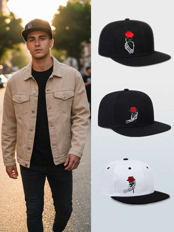 1pc Men's Street Hip-Hop Baseball Cap Halloween Rose Skull Embroidery Design Breathable Material Baseball Cap & Sun Hat Outdoor Sports Adjustable Sun Hat Hiking Casual Street Fashion Hat Summer Beach Hat Unisex Versatile Dad Hat Multiple Colors Available